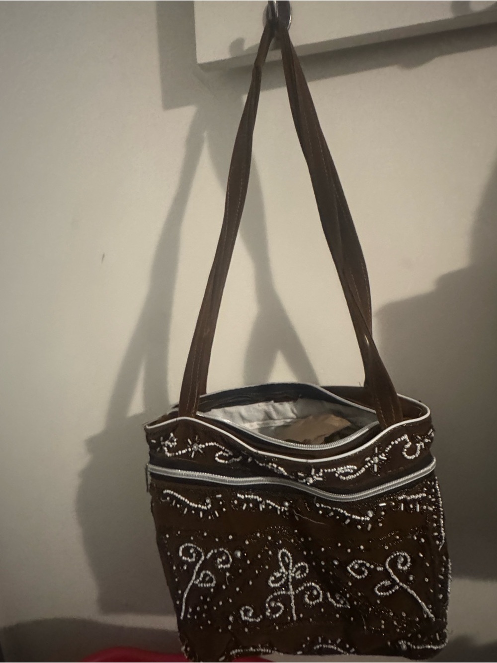 Brown Beaded Shoulder Bag - Women